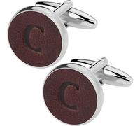 Silver Rose Gold Cuff Links Men, Leather Stainless Steel Cufflinks for Men Initial Letter Personalized Cuff Links with Gift Box for Groom Husband Father, 0.85 inch, Platinum plated, no gemstone