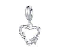 Silver Rose Gold Love Heart Rose Flower Butterfly Dangle Charm Compatible with Pandora Charms Bracelets