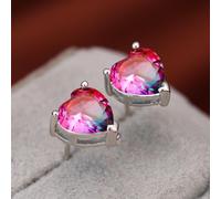 (silver,rose red) Cute Small Love Heart Cut Tourmaline Stud Earrings For Women Luxury Rose Gold Color Heart Earrings Wedding Party Jewelry