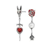 Silver Rose Rhinestone Asymmetric Dangling Earrings for Women,Gothic Statement Heart Sword Drop Dangle Earrings,Dainty Halloween Party Jewelry Gifts, Zinc, Cubic Zirconia
