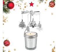 Silver Rotating Candle Carousel - 16.5cm Aluminium Spinning Holder with Snowman/Santa Designs, Lightweight Festive Tealight Decor for UK Christmas (Happy Cedar)