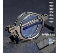 (Silver round, 300) Portable Folding Reading Glasses Men Metal Round Square Anti Blue Light Eyewear Presbyopia Eyeglasses Frame Diopter 1.0 To 4.0