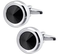 Silver Round Crystal Gemstone Cufflinks for Men Women Classic Men's Cufflink Jewelry Set for Business Wedding Party Formal Events Daily Tuxedo Dress Shirt Accessories