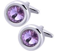 Silver Round Crystal Gemstone Cufflinks for Men Women Classic Men's Cufflink Jewelry Set for Business Wedding Party Formal Events Daily Tuxedo Dress Shirt Accessories