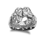 Silver Round CZ Carved Lucky Horse Shoe Head Cluster Ring - ARN169 Jewelco London White W