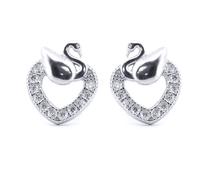 Silver Round CZ Swan Love Heart Stud Earrings - AES173 Jewelco London White One Size