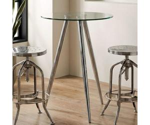 Silver Round Glass Top Bar Table with Chrome Legs | Barton