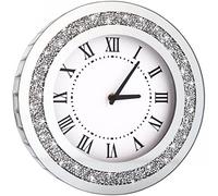 Silver Round Mirror Clock 12inch Crystal Sparkle Twinkle Bling Crush Diamond Mirrored Wall Clock for Wall Decoration Silver Glass Mirror Home Decor. AA Battery is not Included.