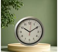 Silver Round Quartz Wall Clock Battery Operated 24Cm Office Minimalistic Clock