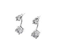 Silver S-Shape Dual Zircon Drop Earrings Dainty Jewelry for Women | Staggered S-Curve Link Earrings, Invisible Silicone Back, Lightweight Jewelry for Office Party Daily