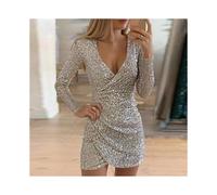 (Silver, S) Women Sequin Bodycon Dress Ladies Evening Party