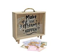 Silver Salvation Box - Wooden Puff To Save | Wooden Piggy Bank With Transparent Window, Reusable Saving Box For Kids, Youth, Friends, Couples, Partners