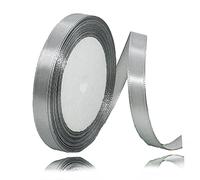 Silver Satin Ribbon 10mm x 23 Metres, Grey Solid Color Fabric Silk Ribbon for Crafting, Gift Wrapping, Wedding Bouquet, Flower Arrangement, Bows Making, Balloons, Cake Decoration and Baby Shower