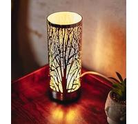 Silver Scented oil burner and wax melter, aroma lamp, with tree silhouette Design