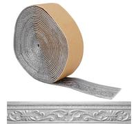 Silver Self-Adhesive Decorative Strip 10 m x 8 cm x 8 mm, 3D Wall Border Waterproof for Walls, Hallways, Ceilings & Corners - Wallpaper Border Self-Adhesive as Stucco Strip & Anti-Collision Strip