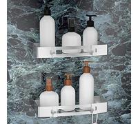 Silver Self Adhesive Toiletries Holder Fixed Shower Stand Stainless Steel Storage Rack Square Stand 2 Pieces