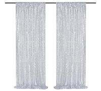 Silver Sequin Backdrop 2 Panels 2FTx8FT Glitter Christmas Backdrop Curtains for Wedding Party Stage Decorations