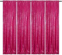 Silver Sequin Backdrop Curtains 8FTx8FT 1 Sequin Backdrop Curtains Panel Sparkly Background Drapes Glitter Photo Background for Wedding Baby Shower Stage Decorations(Fuchsia,2FTx8FT-4PC)