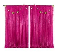 Silver Sequin Backdrop Curtains 8FTx8FT 1 Sequin Backdrop Curtains Panel Sparkly Background Drapes Glitter Photo Background for Wedding Baby Shower Stage Decorations(Fuchsia,4FTx8FT-2PC)