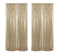 Silver Sequin Backdrop Curtains 8FTx8FT 1 Sequin Backdrop Curtains Panel Sparkly Background Drapes Glitter Photo Background for Wedding Baby Shower Stage Decorations(Champagne Gold,4FTx8FT-2PC)