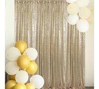 Silver Sequin Backdrop Curtains 8FTx8FT 1 Sequin Backdrop Curtains Panel Sparkly Background Drapes Glitter Photo Background for Wedding Baby Shower Stage Decorations(Champange,6FTx8FT)