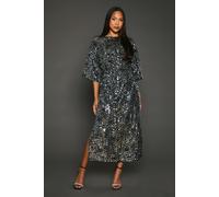 Silver Sequin Detail Belted Batwing Midi Dress Principles Silver 12