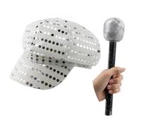 Silver Sequin Hat & Microphone Set - Fun Fancy Dress Accessories for 70s Disco, Karaoke Nights, Dance Parties, Stag Dos & Stage Performances