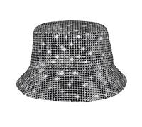 Silver Sequin Sparkle Pattern Bucket Hat Packable Sailor Fisherman Caps for Fishing Golf Camping Travel Large Head Wide Brim Sun Protection Headwear for Men Women Teens Girls