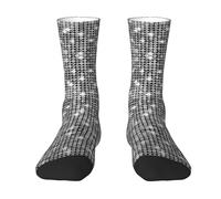 Silver Sequin Sparkle Pattern Color-Clash Mid-Calf Socks - Bold Full-Print Design With Black Toe Contrast For Unmatched Style And Comfort