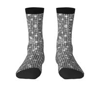 Silver Sequin Sparkle Pattern Color-Clash Mid-Calf Socks - Bold Full-Print Design With Black Toe Contrast For Unmatched Style And Comfort