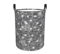 Silver Sequin Sparkle Pattern Print circular Laundry Basket/Foldable Dirty Clothes Storage Hamper,Water Resistant, For Bedroom Bathroom Storage Bins