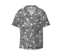 Silver Sequin Sparkle Pattern Print Men's Functionality Shirts Short Sleeve Button Down Cuban Collar Shirt Casual Chic, Black, Medium