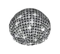 Silver Sequin Sparkle Pattern Print Shower Caps,Double Layers water-resistanted Hair Cap with Elastic and Reusable