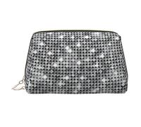 Silver Sequin Sparkle Pattern Printed Beauty Pouch, Large Makeup Holder with Built-in Sponge Protection for Home and Trip