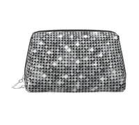 Silver Sequin Sparkle Pattern Printed Beauty Pouch, Large Makeup Holder with Built-in Sponge Protection for Home and Trip