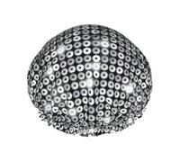 Silver Sequin Sparkle Pattern Printed Hair Cover, Dual Layer Bathing Cap For Thick Hair, Reusable Headgear For Women