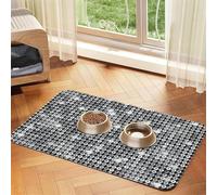 Silver Sequin Sparkle Pattern Printing Feeding Mat For Dogs Cats Pet Absorbent Leather Tablecloth 23.62in*15.75in Cat Dog