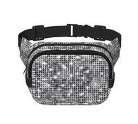 Silver Sequin Sparkle Pattern Square Double Layer Waist Bag Belt - Unisex Everywhere Fanny Pack Purse for Running, Travel, Hiking, Fitness, Black, One Size