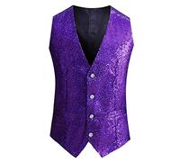 Silver Sequin Waistcoat Men | Casual Bright V-Neck Lightweight Gilet, Single Breasted Button Formal Vest, Packable Quilted Hip Hop Vests