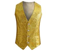Silver Sequin Waistcoat Men | Casual Bright V-Neck Lightweight Gilet, Single Breasted Button Formal Vest, Packable Quilted Hip Hop Vests