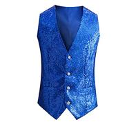 Silver Sequin Waistcoat Men | Casual Bright V-Neck Lightweight Gilet, Single Breasted Button Formal Vest, Packable Quilted Hip Hop Vests