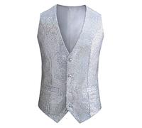 Silver Sequin Waistcoat Men | Waistcoats For Men Casual Bright Waistcoat V Neck Lightweight Gilet Single Breasted Button Formal Vest Packable Quilted Hip Hop Vests Slim Casual Gilet