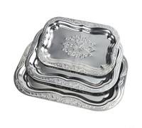 Silver Serving Trays Set of 3, Embossed Plastic Platters for Parties, Weddings, and Holidays, Reusable Decorative Food Display Tray for Kitchen Dining,