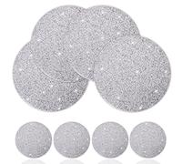 Silver Set of 4 Round Placemats & 4 Pieces Coasters Set Washable Heat Resistant Table Mats for Halloween Fall Christmas Kitchen Dining Table Sparkle Decoration Rhinestone Placemat (15 Inches)