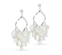 Silver Shell Dangle Earrings for Women, Crystal Stud Iridescent White Petal Drop Earrings, Twisted Teardrop Statement Earrings for Wedding Party Dressy Outfits