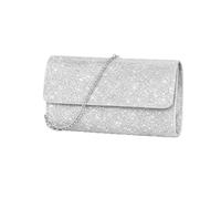 Silver Shimmer Society Silver Evening Clutch Purse for Women - Glitter Clutch with Chain & Wristlet Strap, Formal Bag for Wedding, Party, Black Tie Events