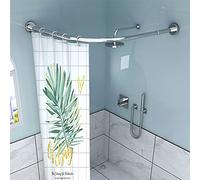 Silver Shower Curtain Rod Extendable Stainless Steel L Shaped Bath Curtain Rail Bar Adjustable Corner Curved Tension Rod for Bathroom Clothing Store