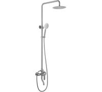 Silver Shower System Adjustable, Bathroom Shower Set Stainless Steel with Overhead Shower Head Tap, Wall Mounted Shower Mixer Set for Hotel Gym