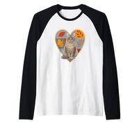 Silver Siberian Forest Cat Autumn Fall Patchwork Leaves Hear Raglan Baseball Tee