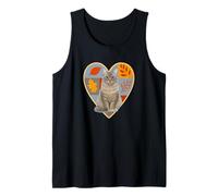 Silver Siberian Forest Cat Autumn Fall Patchwork Leaves Hear Tank Top